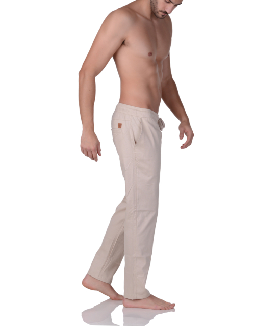 Calça Sarja Cós Elastico Easy Fit Bege