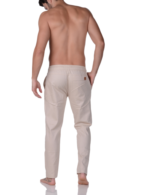 Calça Sarja Cós Elastico Easy Fit Bege