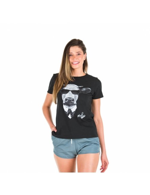 Camiseta Feminina Mad Cow Preta Baby Look 