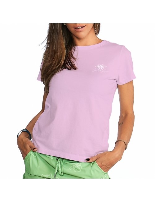 Camiseta Feminina Vaca Lôca - Rosa com Branco
