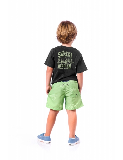 Camiseta Infantil Masculina  Safari Rinoceronte Preta