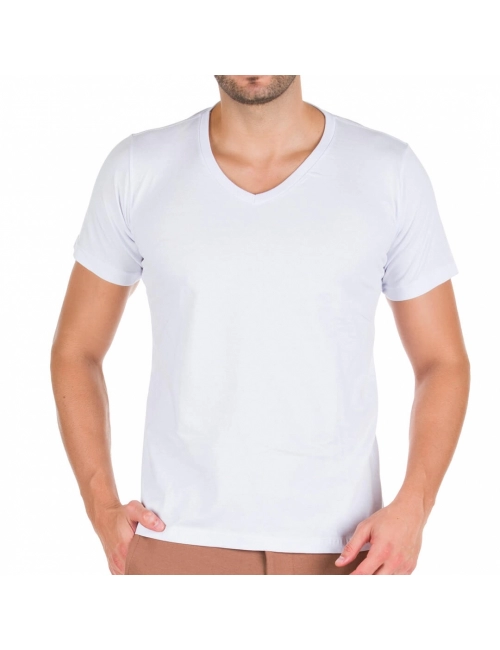 Camiseta Masculina Básica Gola V - Branca 