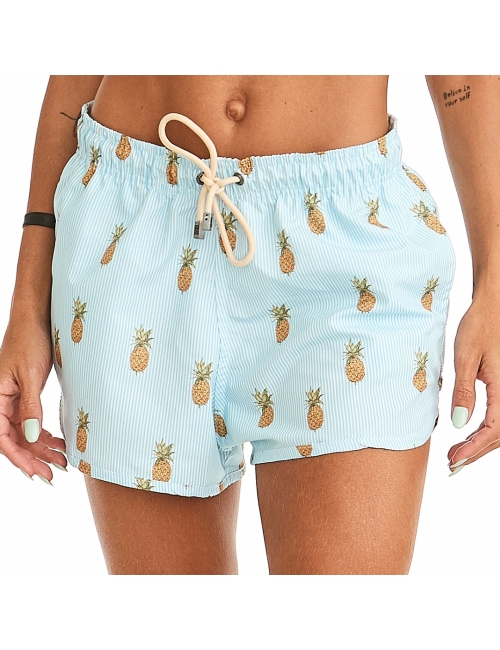 Short Feminino Praia Abacaxi Cós Elástico 