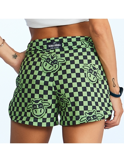 Short Feminino Praia Verde Xadrez Cós Liso 