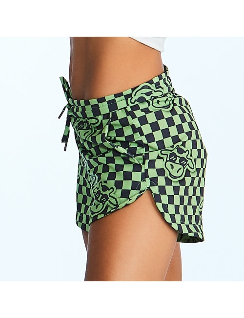 Short Feminino Praia Verde Xadrez Cós Liso 
