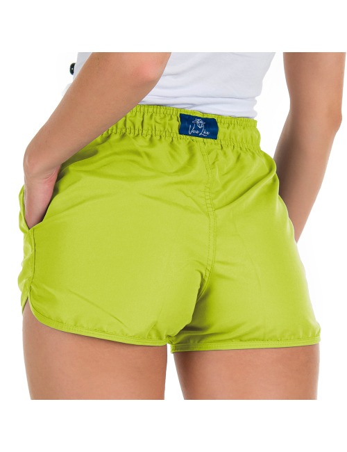 Short Feminino Praia Amarelo Citron Liso Cós Elástico