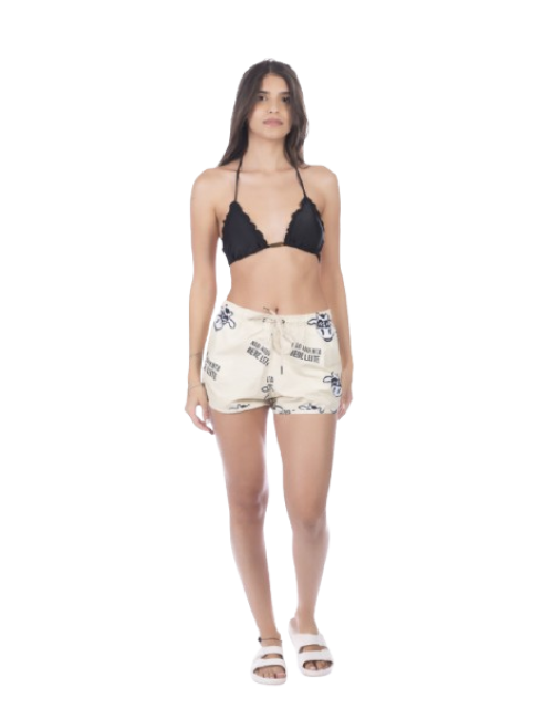 Short Feminino Praia Amarelo Pastel Não Aguenta Bebe Leite Cós Elástico 