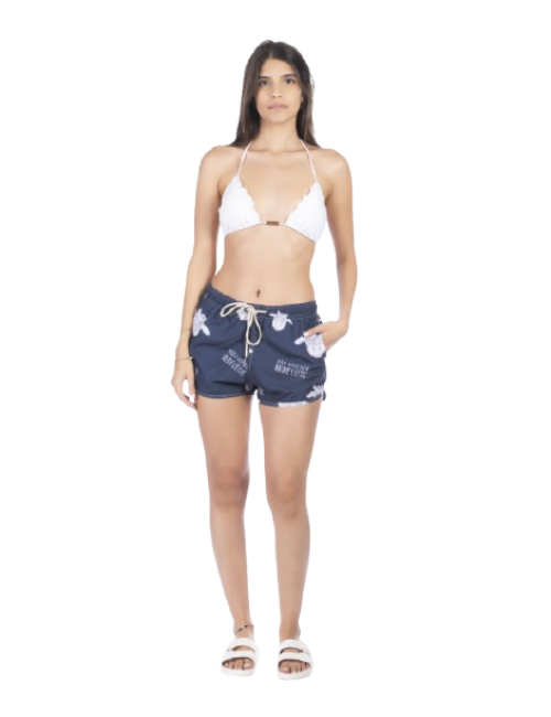 Short Feminino Praia Azul Marinho Não Aguenta Bebe Leite Cós Elástico 