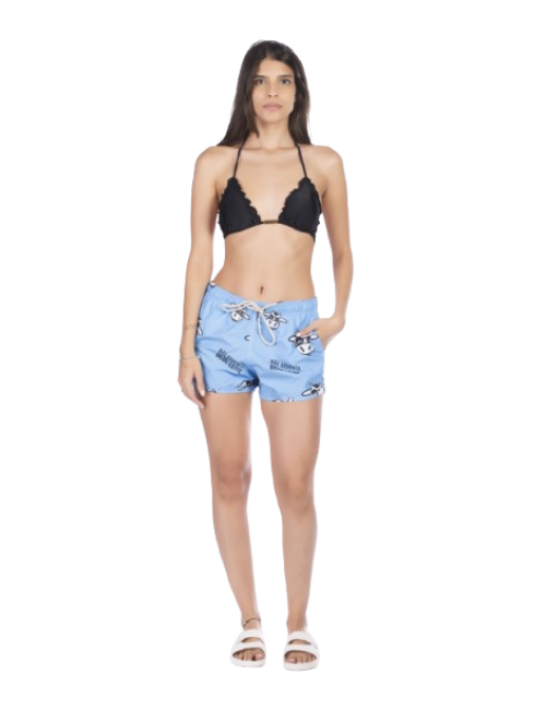 Short Feminino Praia Azul Pastel Não Aguenta Bebe Leite Cós Elástico 