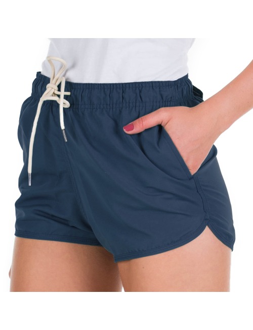 Short Feminino Praia Azul Petróleo Liso Cós Elástico