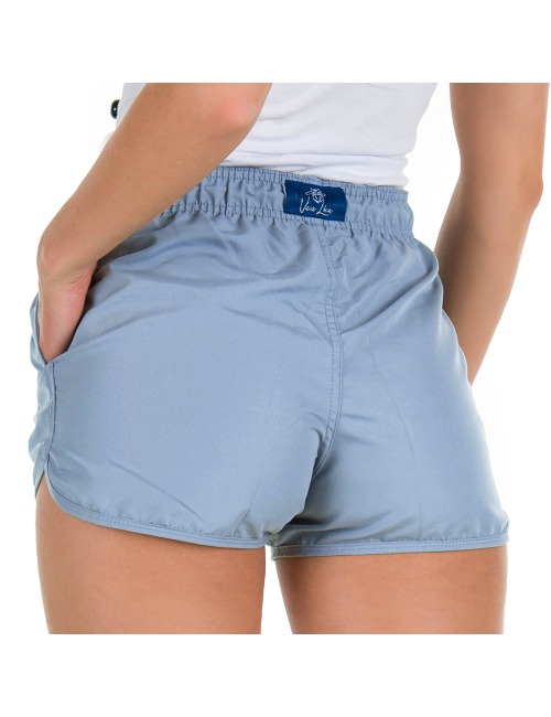Short Feminino Praia Azul Tricô Liso Cós Elástico