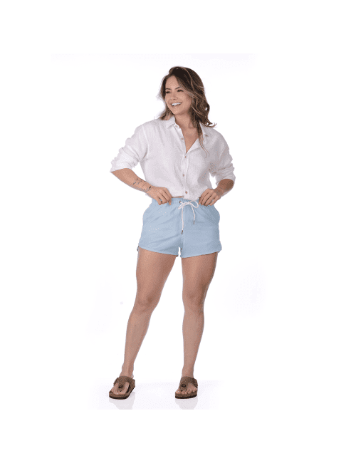 Short Feminino Praia Azul Tricô Liso Cós Elástico