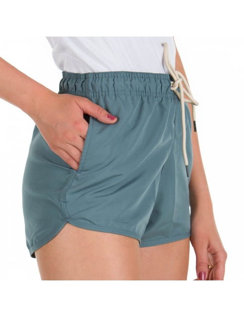 Short Feminino Azul Liso Multi-uso Cós Elástico