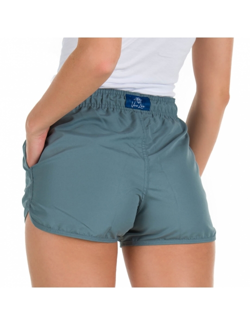 Short Feminino Azul Liso Multi-uso Cós Elástico