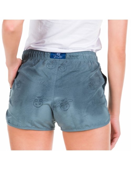 Short Feminino Azul Liso Multi-uso Cós Elástico
