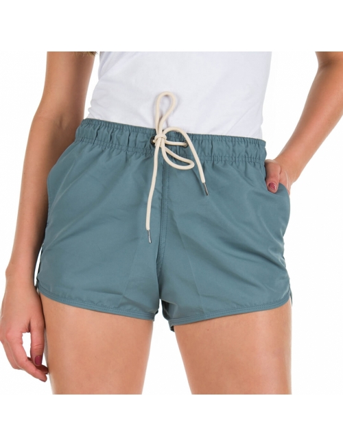 Short Feminino Azul Liso Multi-uso Cós Elástico