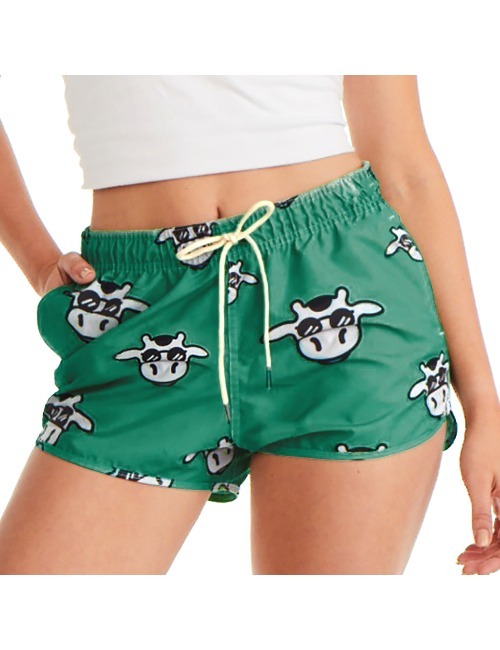 Short Feminino Praia Verde Vaca Lôca Cós Elástico Short Feminino Praia Verde Vaca Lôca Cós Elástico