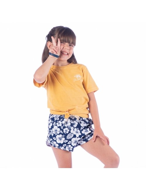 Short Infantil Praia Feminino Azul Marinho Floral 