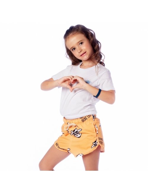 Short Infantil Praia Feminino Amarelo Não Aguenta Bebe Leite 