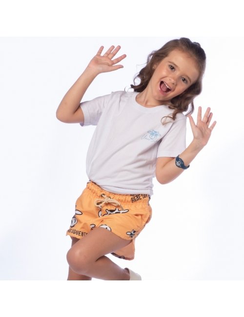 Short Infantil Praia Feminino Amarelo Não Aguenta Bebe Leite 