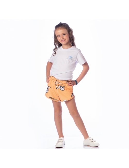 Short Infantil Praia Feminino Amarelo Não Aguenta Bebe Leite 