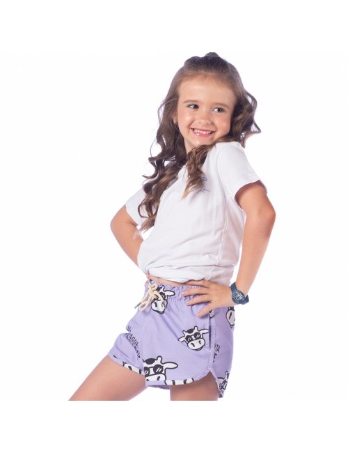 Short Infantil Praia Feminino Lavanda Não Aguenta Bebe Leite 