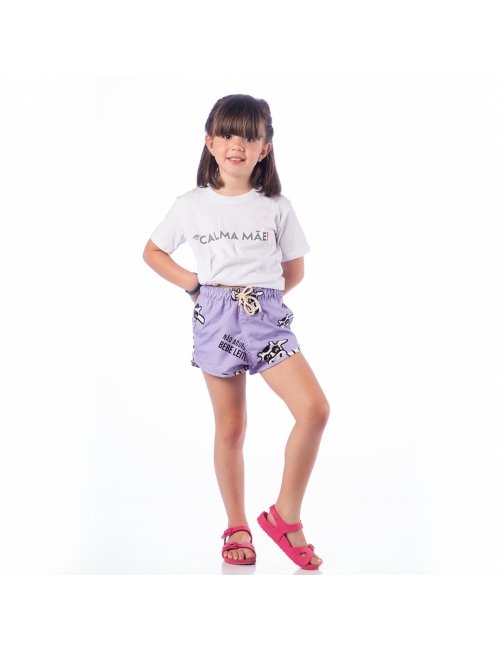 Short Infantil Praia Feminino Lavanda Não Aguenta Bebe Leite 