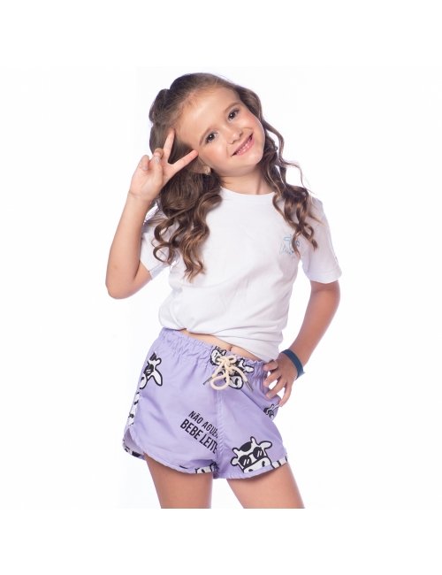 Short Infantil Praia Feminino Lavanda Não Aguenta Bebe Leite 