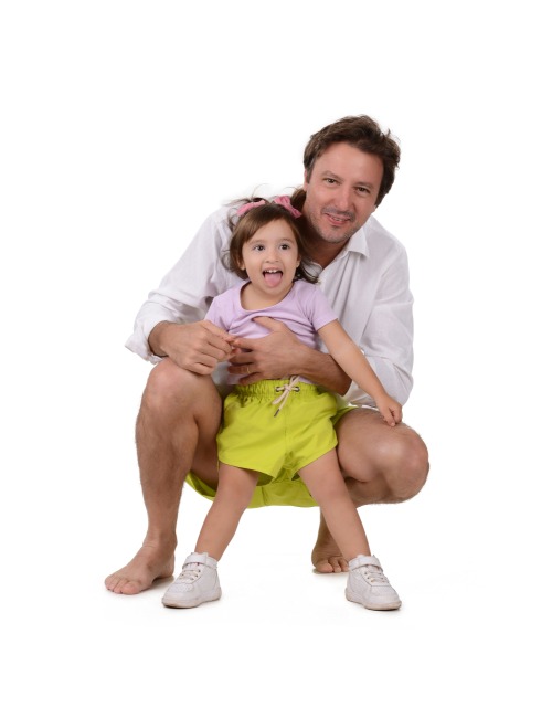 Short Infantil Praia Feminino Amarelo Citron Liso