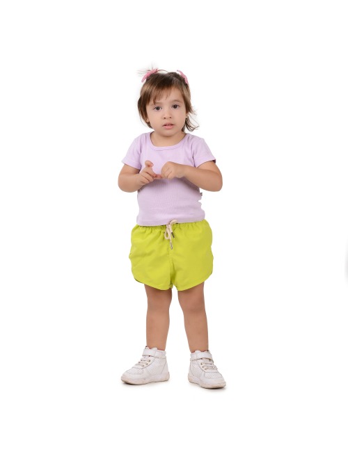 Short Infantil Praia Feminino Amarelo Citron Liso
