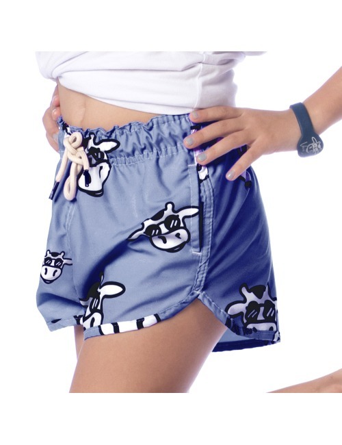 Short Infantil Praia Feminino Azul Caneta Vaca Lôca