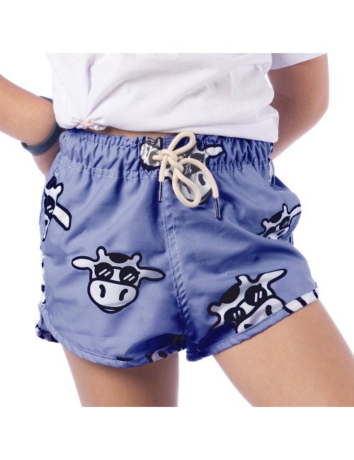 Short Infantil Praia Feminino Azul Caneta Vaca Lôca