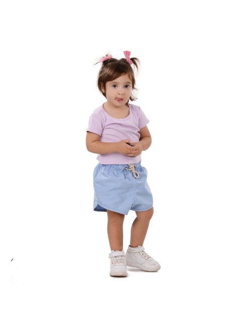 Short Infantil Praia Feminino Azul Tricô Liso
