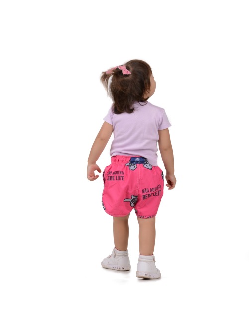 Short Infantil Praia Feminino Rosa Não Aguenta Bebe Leite