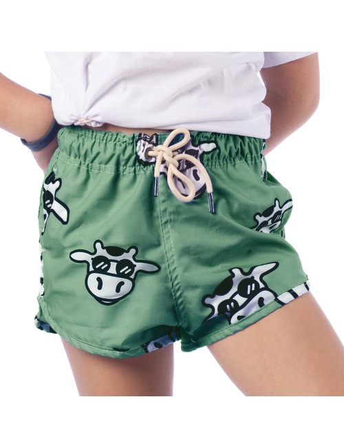 Short Infantil Praia Feminino Verde Vaca Lôca