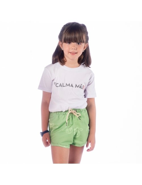 Short Infantil Praia Feminino Verde Abacate Tom Sobre Tom Liso 