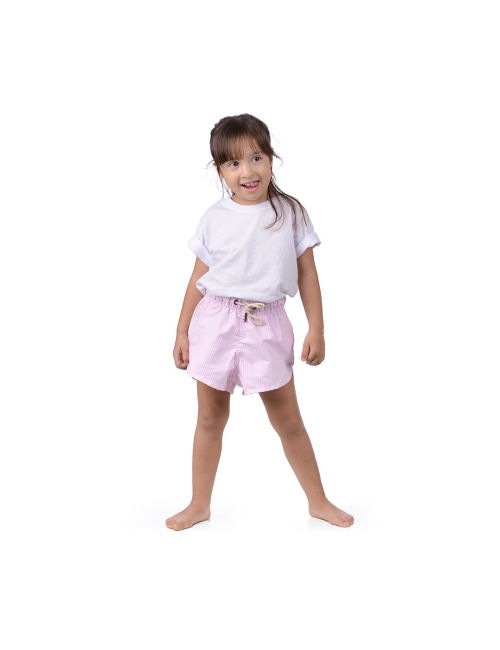Short Infantil Praia Feminino Rosa Listrado Taiti
