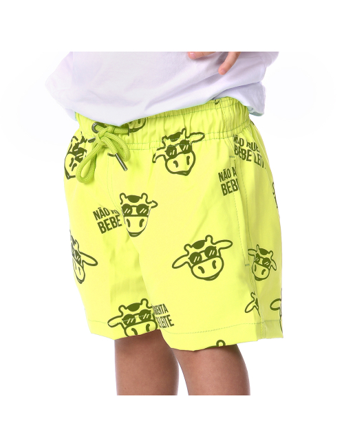 Short Infantil Praia Masculino Amarelo Neon Não Aguenta Bebe Leite