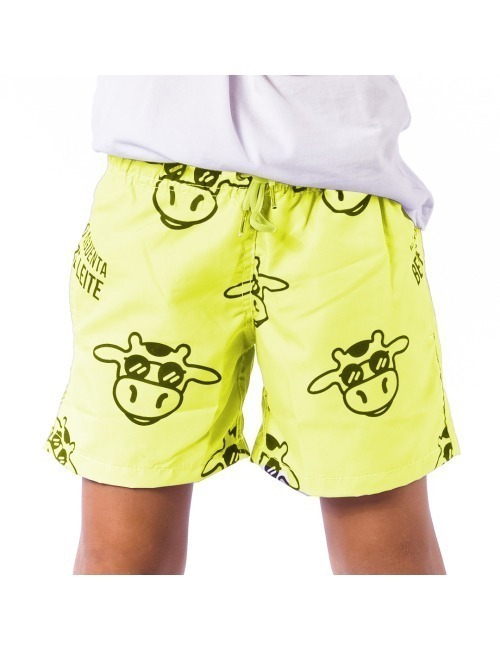 Short Infantil Praia Masculino Amarelo Neon Não Aguenta Bebe Leite
