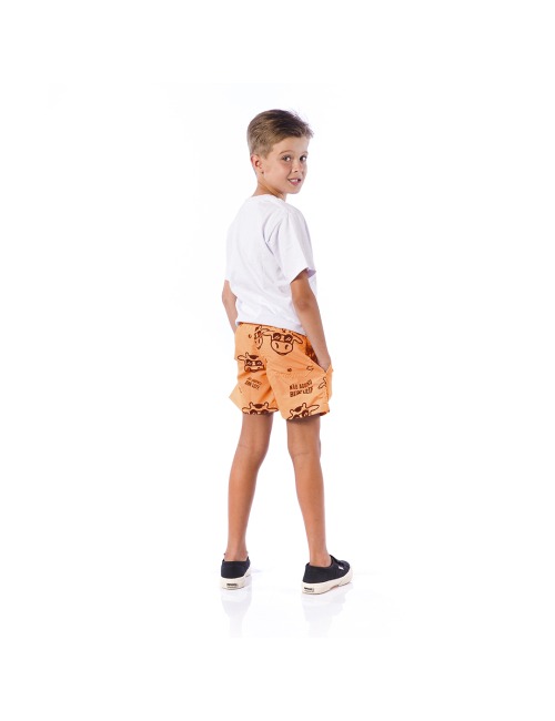 Short Infantil Praia Masculino Laranja Neon Não Aguenta Bebe Leite