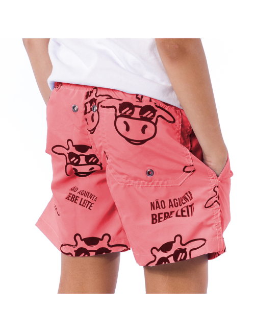 Short Infantil Praia Masculino Rosa Neon Não Aguenta Bebe Leite