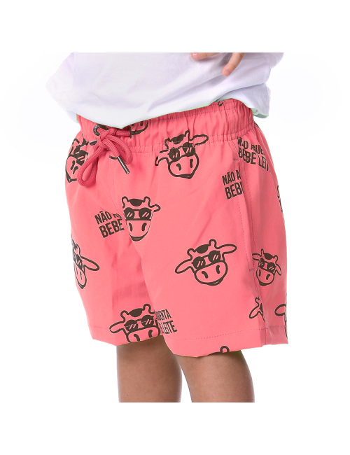 Short Infantil Praia Masculino Rosa Neon Não Aguenta Bebe Leite