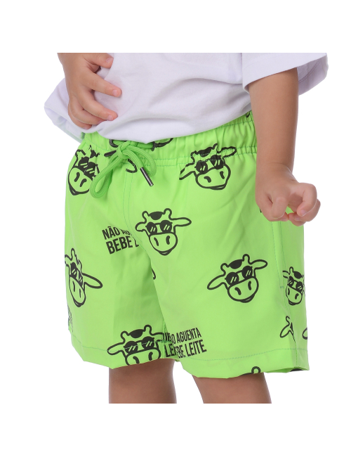 Short Infantil Praia Masculino Verde Neon Não Aguenta Bebe Leite