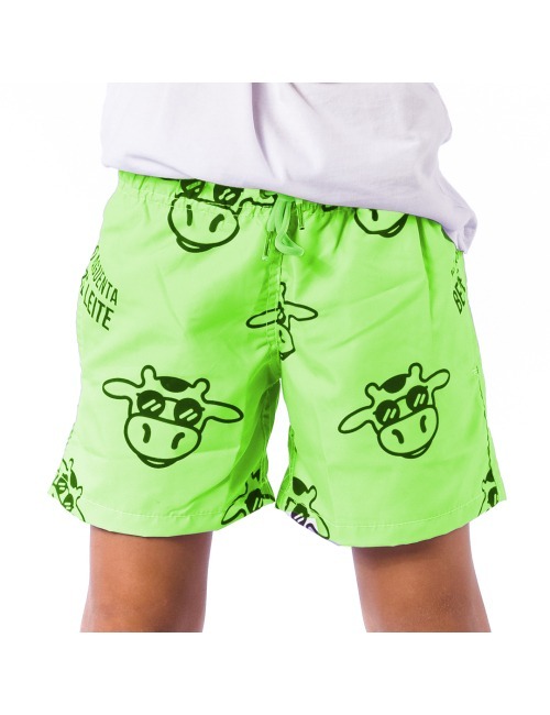 Short Infantil Praia Masculino Verde Neon Não Aguenta Bebe Leite
