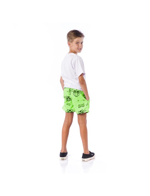 Short Infantil Praia Masculino Verde Neon Não Aguenta Bebe Leite