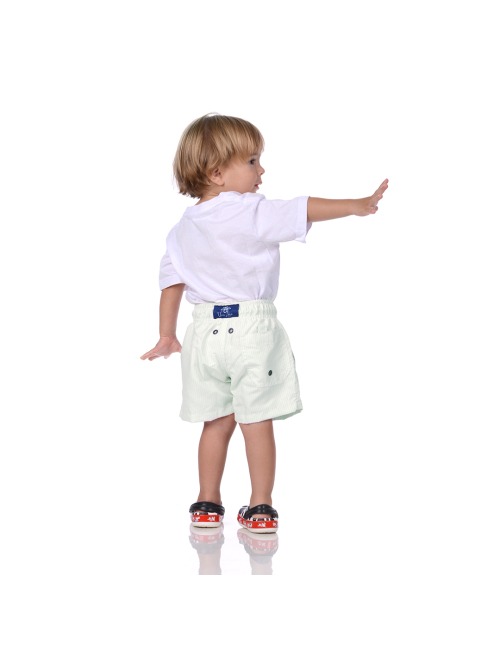 Short Infantil Praia Masculino Verde Tifany Listrado Maldivas