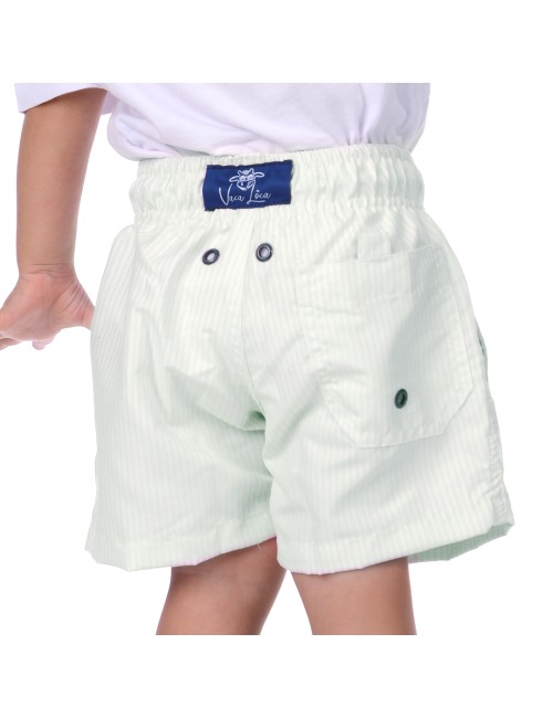 Short Infantil Praia Masculino Verde Tifany Listrado Maldivas