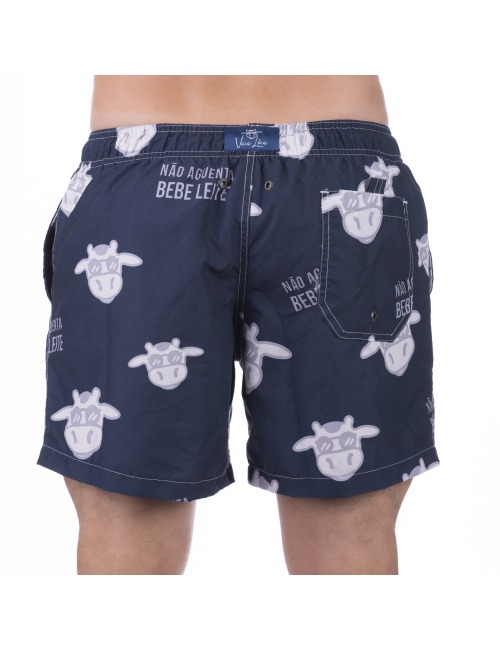 Short Masculino Praia Azul Marinho Não Aguenta Bebe Leite 