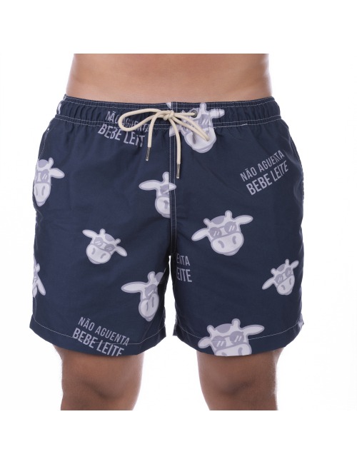 Short Masculino Praia Azul Marinho Não Aguenta Bebe Leite 