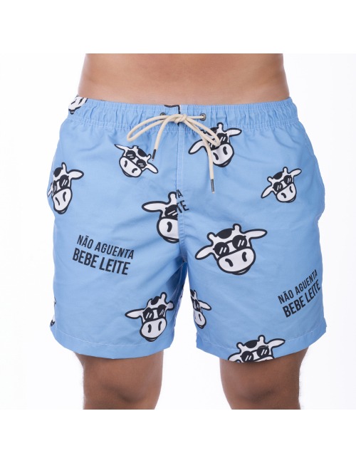 Short Masculino Praia Azul Pastel Não Aguenta Bebe Leite